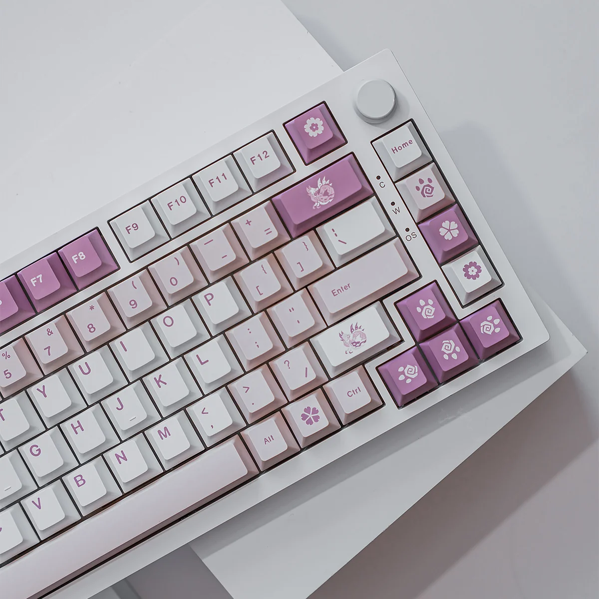 Immersive Monster Hunter PBT dye-sublimated keycaps set, detailed from various angles showcasing vibrant creatures and weapons for a premium gaming setup.