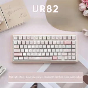 Main image of the adorable My Melody keyboard, featuring pastel pink keys, silent switches, and versatile tri-mode connectivity for a playful setup.
