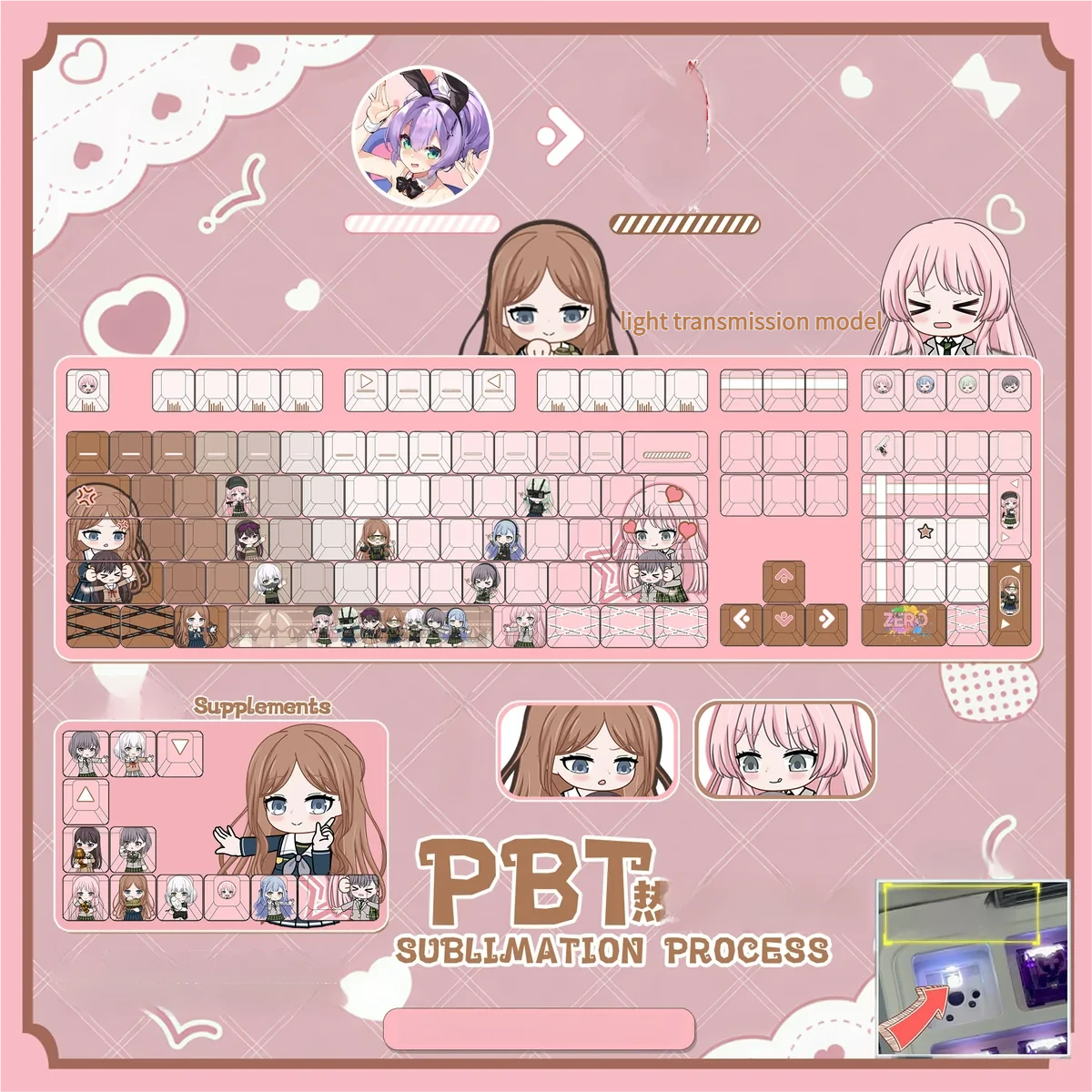 Premium BanG Dream! It’s MyGO!!!!! anime PBT keycaps set. This small full set features vibrant character art and translucent front legends, ideal for backlit keyboard.