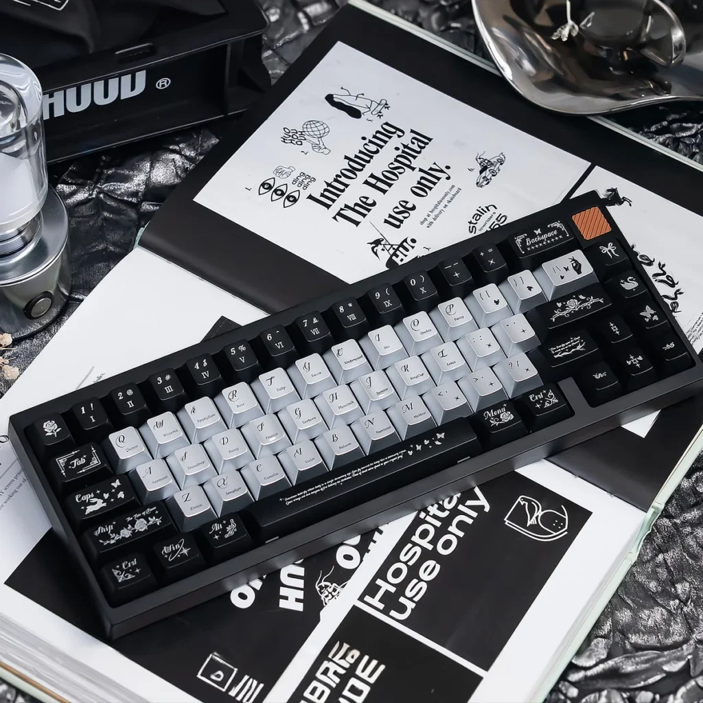 Night Butterfly Iridescent PC Keycap Set showcasing shimmering pearlescent metallic hues, evoking nocturnal elegance.