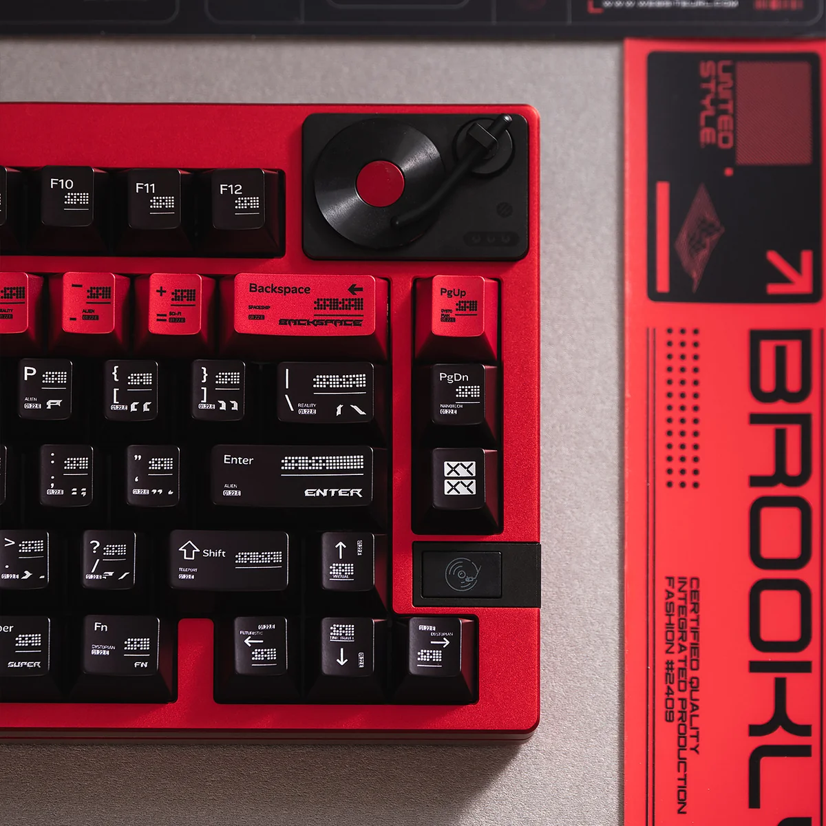 Dynamic views of the unique Parameterization PBT Keycap Set, revealing its intricate geometric patterns and premium brushed finish, embodying a modern design.