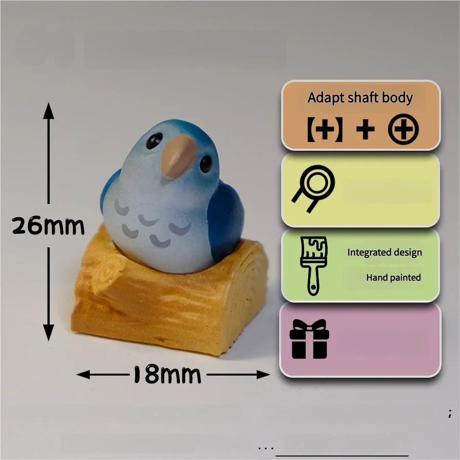 A charming, vibrant blue Monk Parrot artisan keycap, meticulously hand-sculpted keyboard art for a whimsical touch.