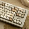 Bakehouse Cherry Keycap Set in various views, showcasing unique warm toasted hues and minimalist legends for a premium custom keyboard.