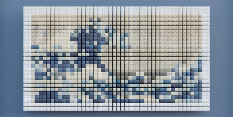 Gallery shot of the unique pixel art desk protector, emphasizing its vibrant blocky graphics, spill-proof material, and comfortable, smooth texture for long use.