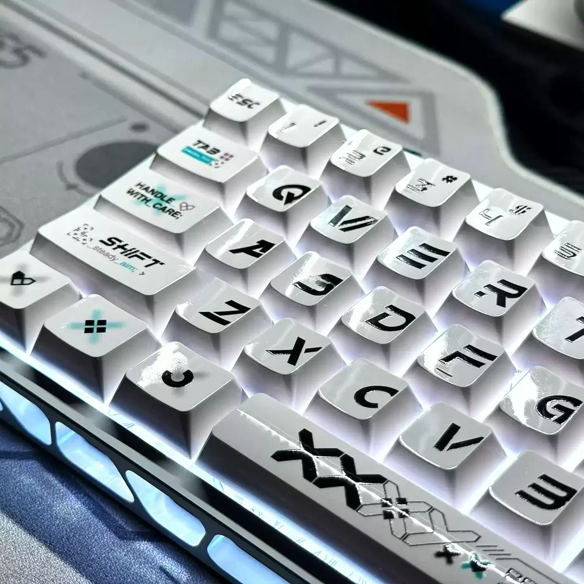 Iconic Printstream numeric keycap set variant, displaying a bold number with dynamic graffiti art, contrasting metallic luster and smooth ceramic texture.