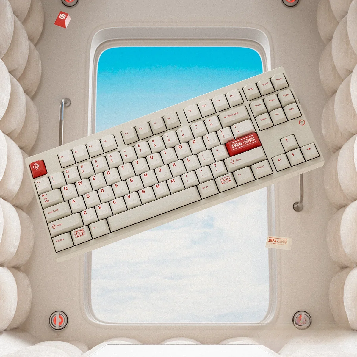 Durable PBT mechanical keyboard caps in Resurgent Flood design from multiple angles.