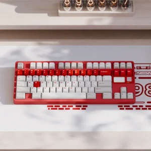 Resurgent Flood custom PBT keycaps with serene red and white water design.