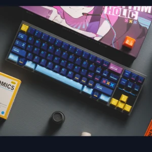 Main image of the Rhythm Holic Keycap Set, revealing its unique dual-layer frosted theme, ethereal dark aesthetics, and vibrant energetic design.