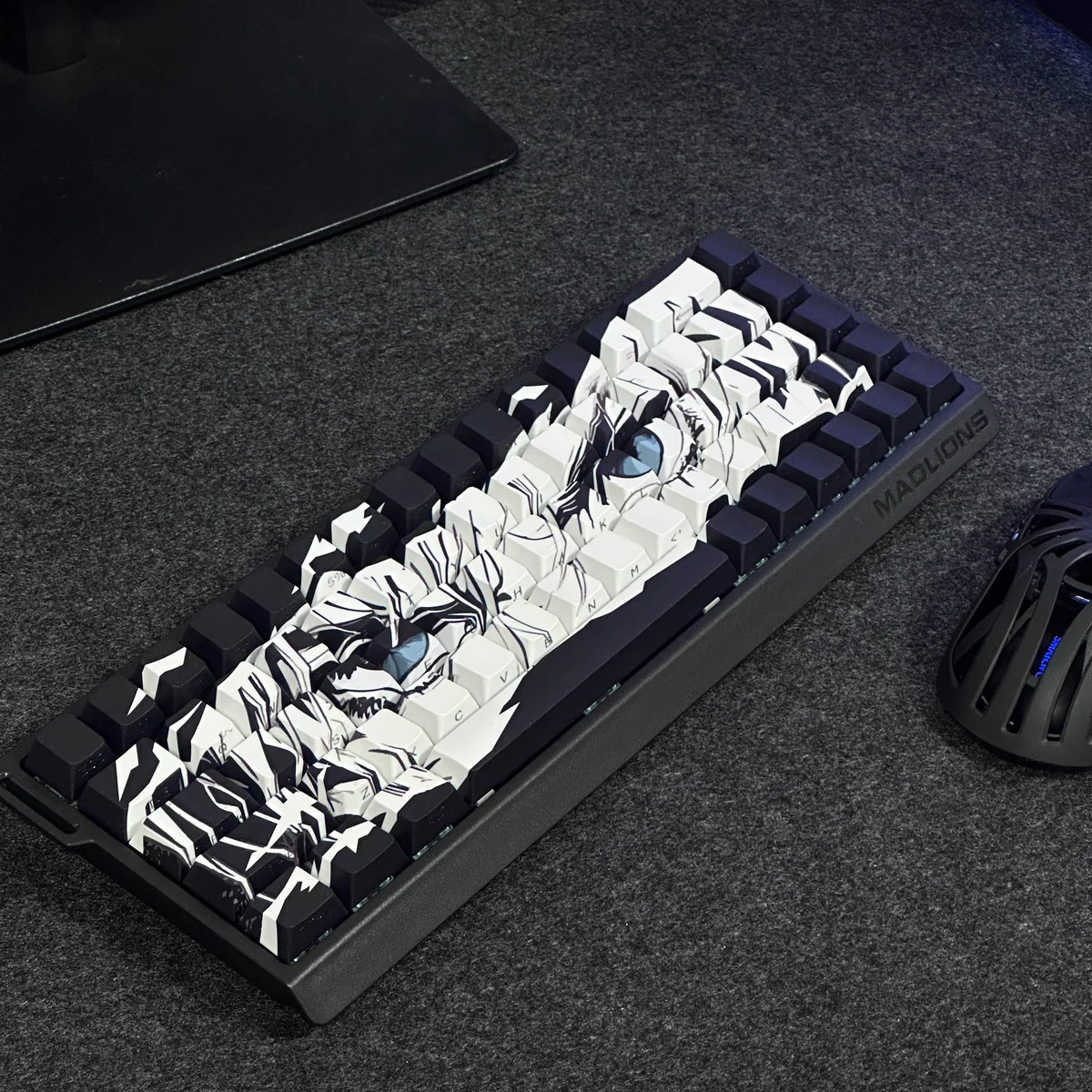 A collection of Ripped Manga Side-Lit PBT keycaps set from multiple angles, highlighting vibrant anime art, dynamic ripped panels, and unique side-engraved.