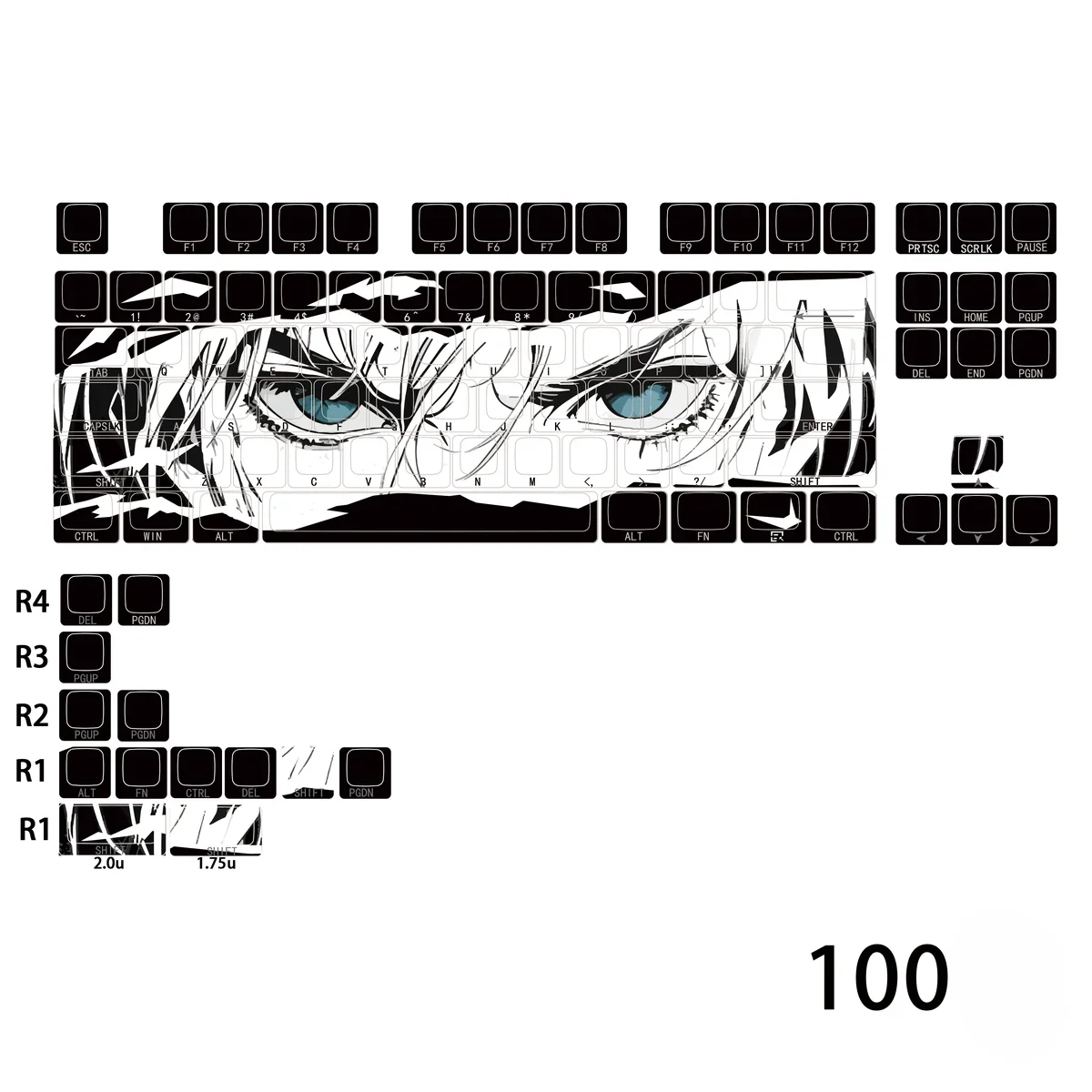 Unique Ripped Manga Side-Lit PBT Keycaps Set, featuring dynamic anime panels and vibrant side-engraved RGB backlighting. Artistic detail from multiple angles.