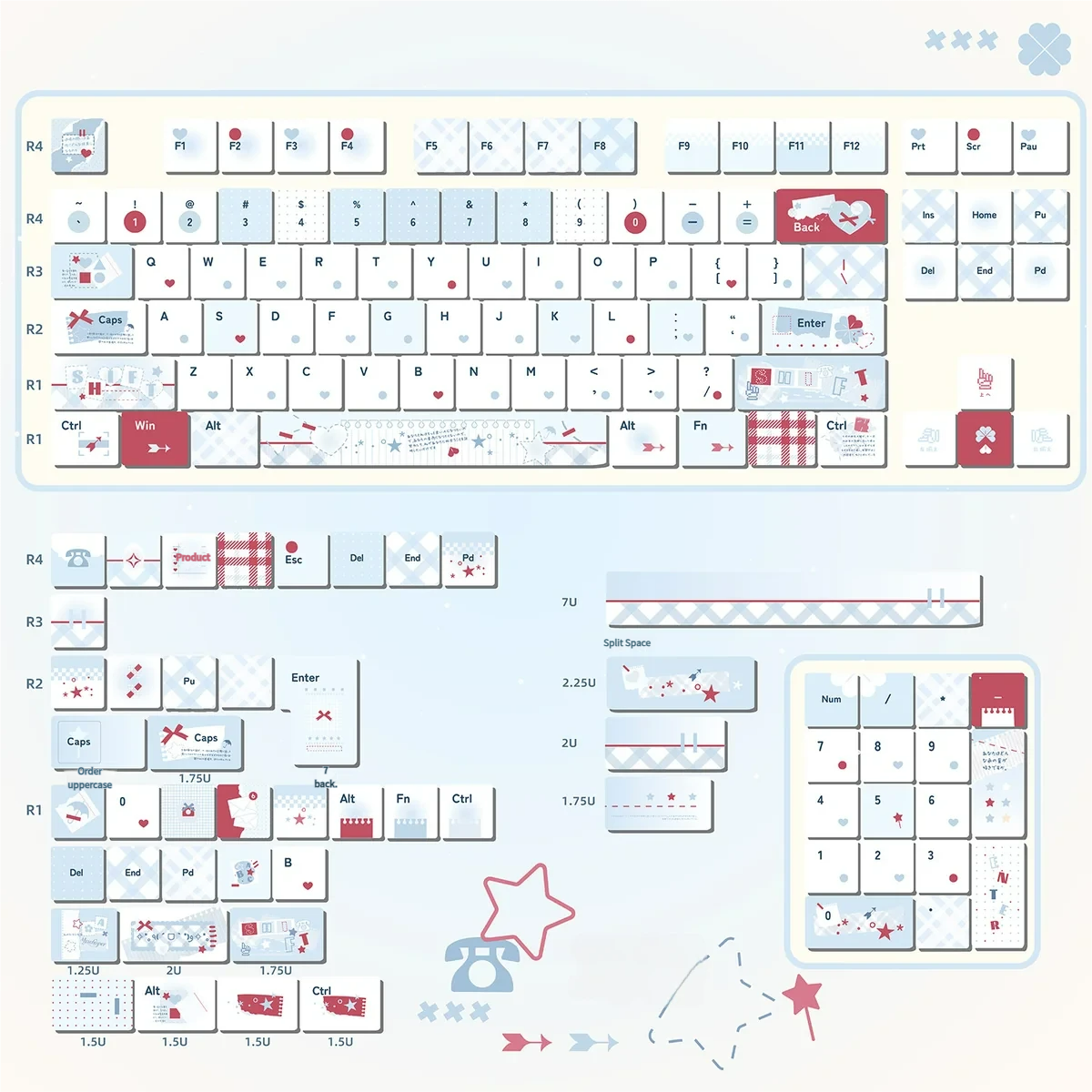 Complete light blue PBT keycap set for mechanical keyboards, featuring its long-lasting durability and tranquil, minimalist style.