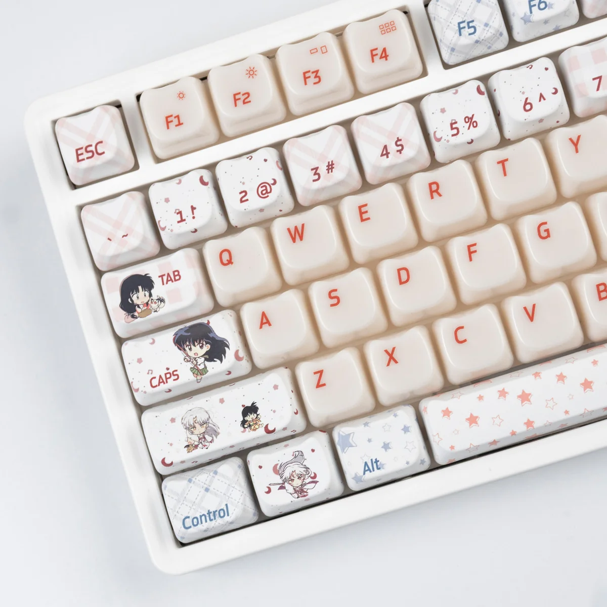 Premium Sesshomaru Keycap Set, part of the Inuyasha collection, exquisitely displayed from various angles highlighting its jade-like translucent finish angles.