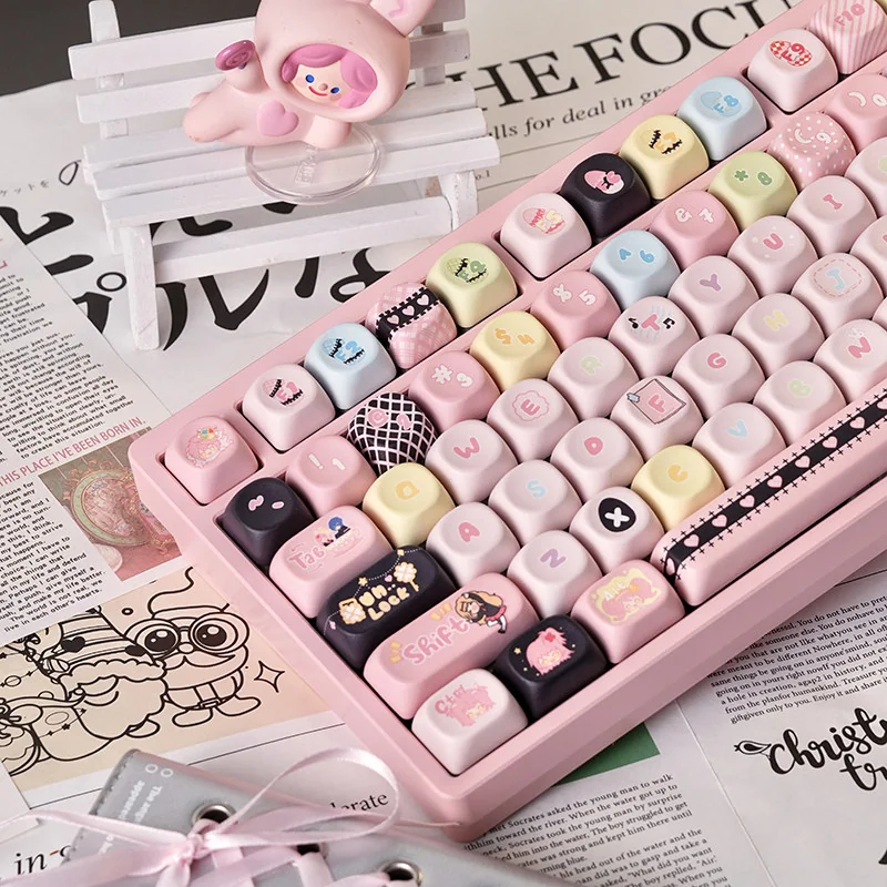 A vibrant gallery of Shugo Chara Magical MOA PBT keycaps set, showing off exclusive anime characters and charming motifs from various playful angles.