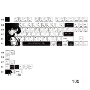 Artistic Original Character Aoki Side-Lit PBT Keycaps Set. Serene character designs, clean side-legends, and vibrant backlight compatibility from multiple angles.
