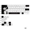 Artistic original character Aoki side-lit PBT keycaps set, showcasing unique designs and clean side legends from multiple angles, ideal for vibrant backlighting.