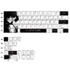 Close-up of serene artistic original character Aoki side-lit PBT keycaps set showcasing unique designs and clean side legends, ideal for vibrant backlighting.