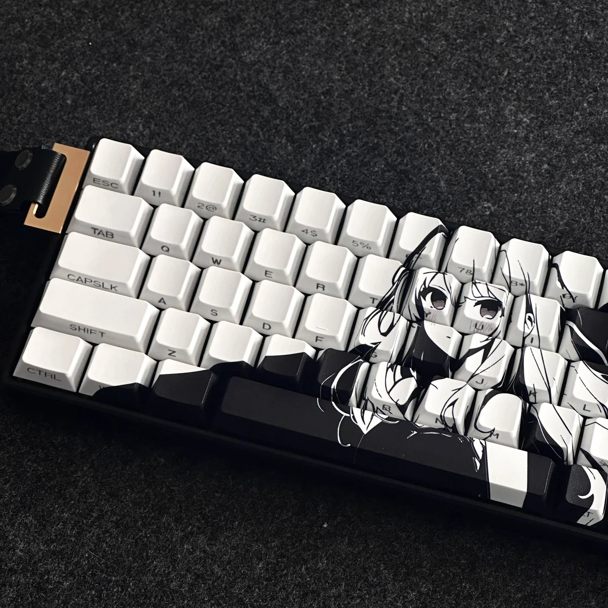 Multiple views of the Dawn side-lit PBT keycaps set, highlighting the original character's captivating luminescence and artistic celestial patterns.