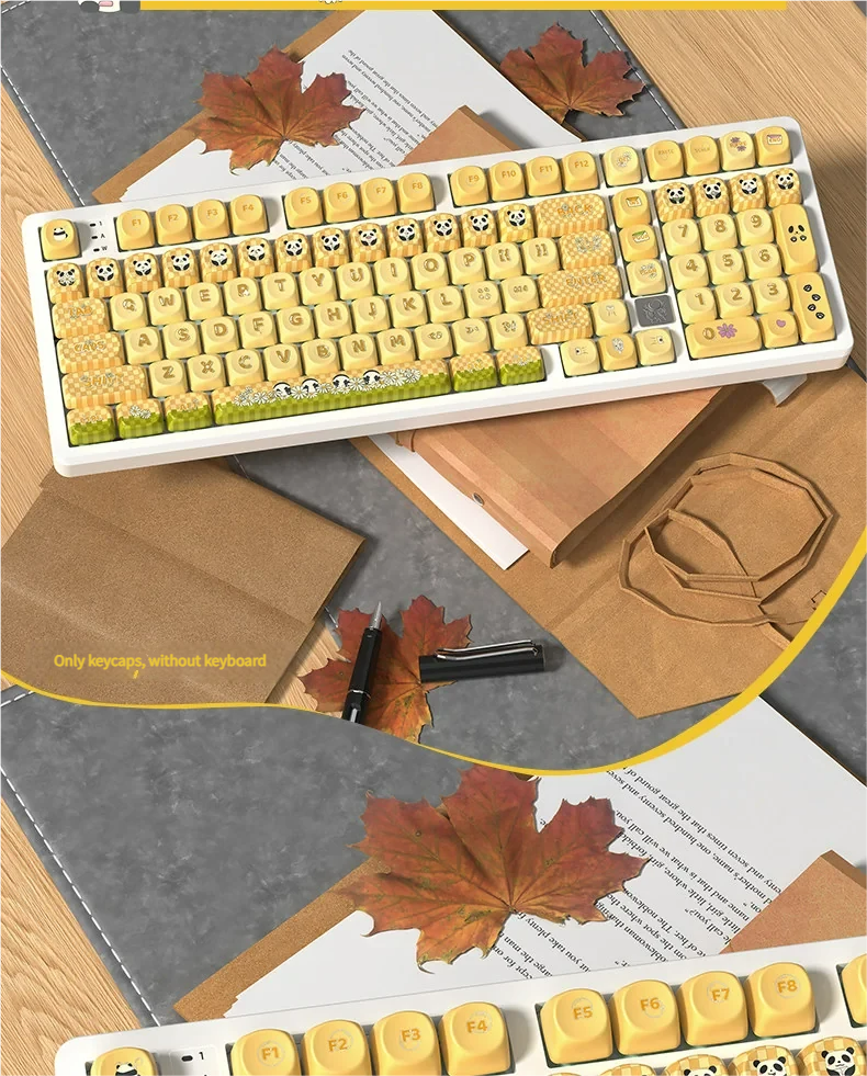 Unique Spring Love Letter PBT Dye-Sub keycaps set displaying delicate floral motifs and soft pastel hues from multiple perspectives, evoking an artistic design.