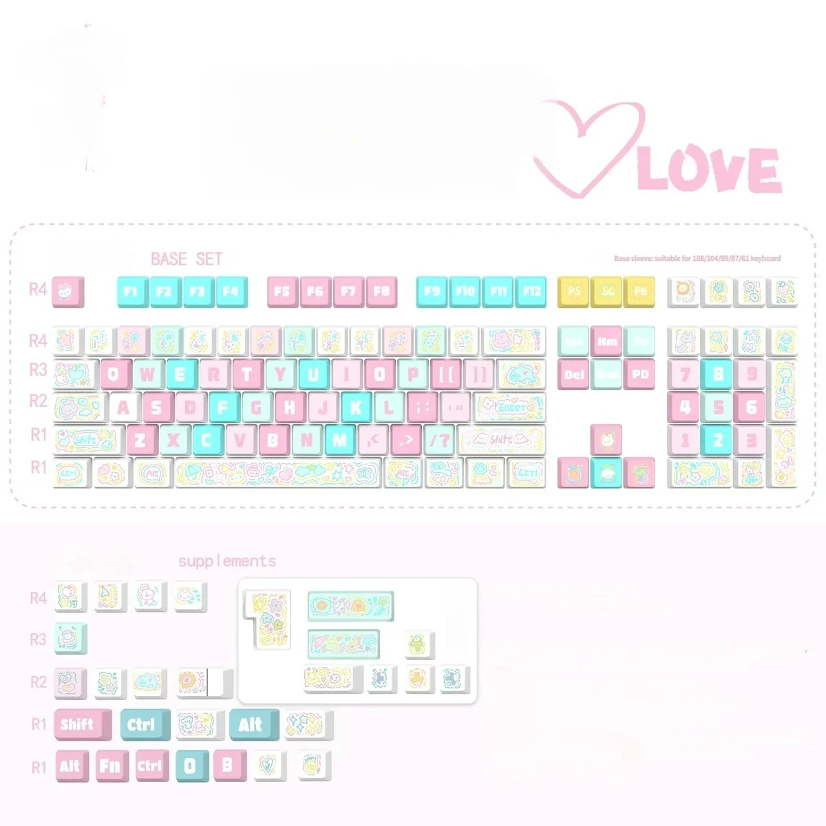 Spring Line Art PBT keycaps set with playful line art. Durable PBT and side-lit translucent legends radiate a vibrant, nature-inspired spring glow.