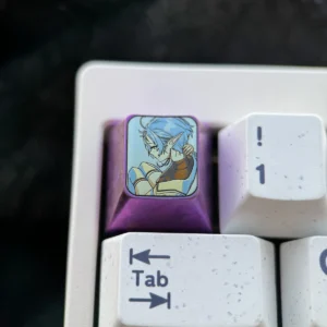 A dazzling premium titanium Sylphiette artisan keycap for ESC, showcasing vibrant anime character art on its polished surface.