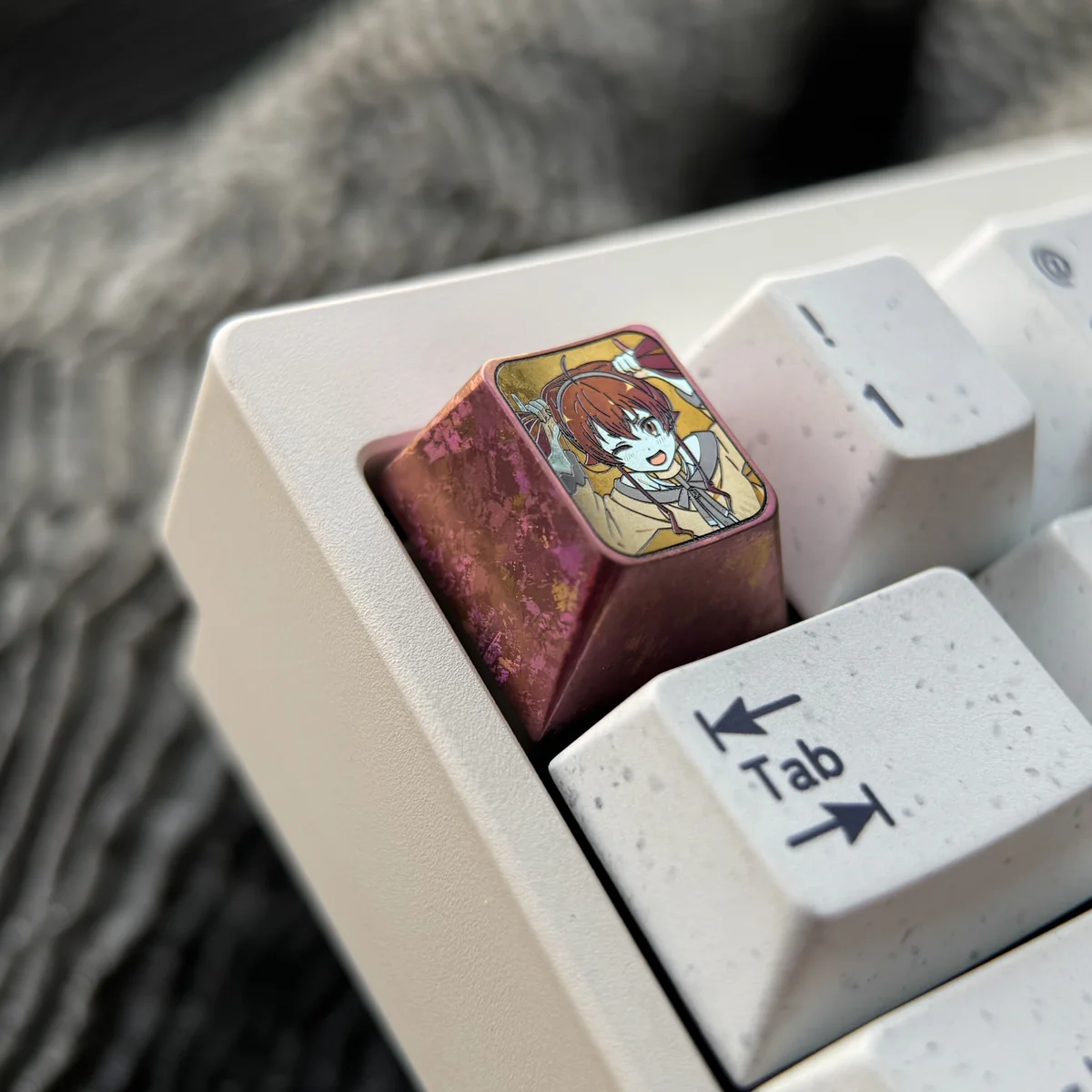 Eris Boreas Greyrat Titanium Keycap ESC. Vibrant character art on polished titanium. Premium details from multiple angles.