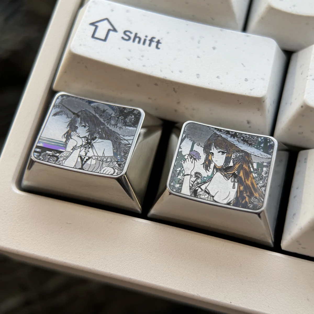Cartethyia precision-engraved titanium keycap gallery reveals intricate metallic patterns and aerospace-grade craftsmanship from multiple premium angles.