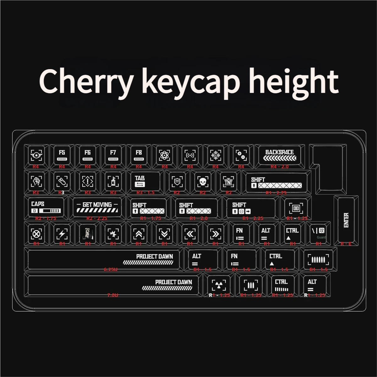 A collection of Dawn Transparent PC Supplement Keycap Set displayed from multiple angles, showcasing their vibrant gradients, ethereal light, and unique artistic de