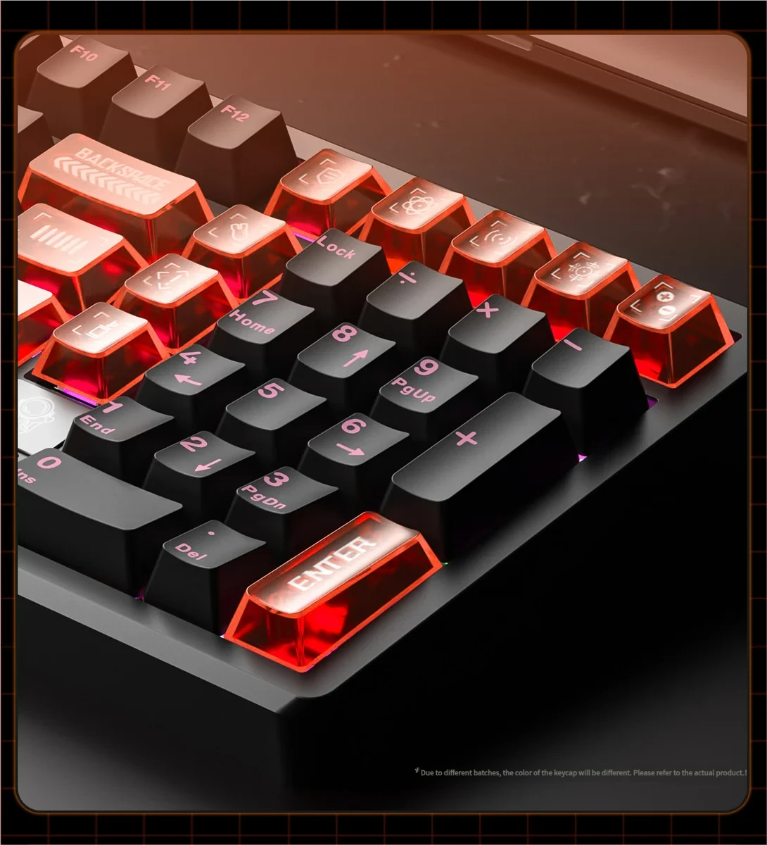 Vibrant Dawn Transparent PC Supplement Keycap Set, showcasing ethereal light and gradient colors from multiple angles. A unique artistic transparent aesthetic.