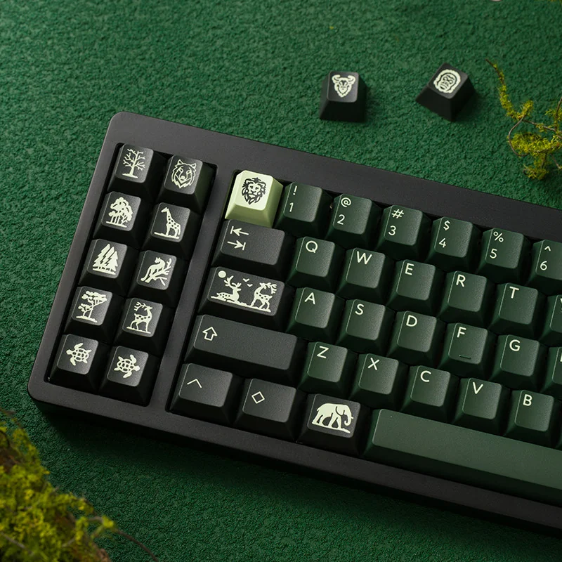 Gallery view of Untamed ABS keyboard caps, highlighting their earthy tones and bold, nature-inspired legends.