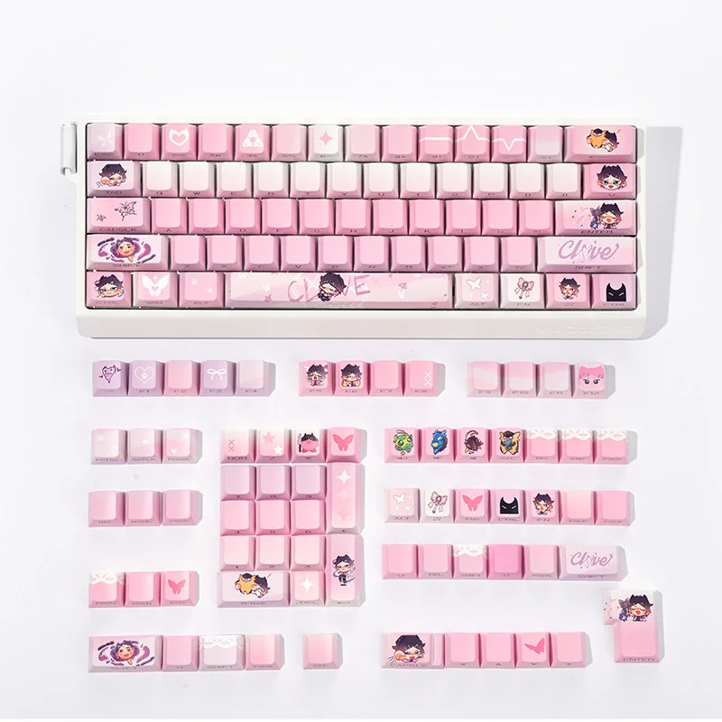 Valorant Clove Side-lit PBT Keycaps set, shown from diverse angles to reveal its ethereal butterfly design and radiant legends, ideal for RGB design.