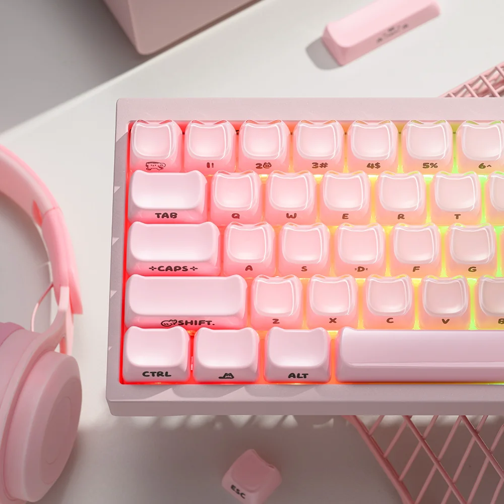 Full set of Whimsical Crystal Jelly MAO Keycap Set for mechanical keyboards, displayed to highlight their luminous crystal appearance and charming design.
