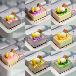 Whimsical handcrafted ice cream keycap showcasing realistic miniature scoops in vibrant pastel colors, a charmingly edible accent for any keyboard.