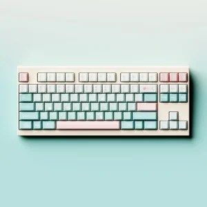 Custom mechanical keyboard keycaps set, Winter Angler theme, featuring unique tiffany blue and white dye-sublimated designs.