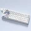 Wuthering Waves Shorekeeper side-print PBT keycaps set displayed from various perspectives, emphasizing the crisp shine-through legends and dark guardian.