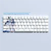 Wuthering Waves Shorekeeper side-print PBT keycaps set displayed from various angles, revealing crisp, shine-through legends and their dark sci-fi guardian.