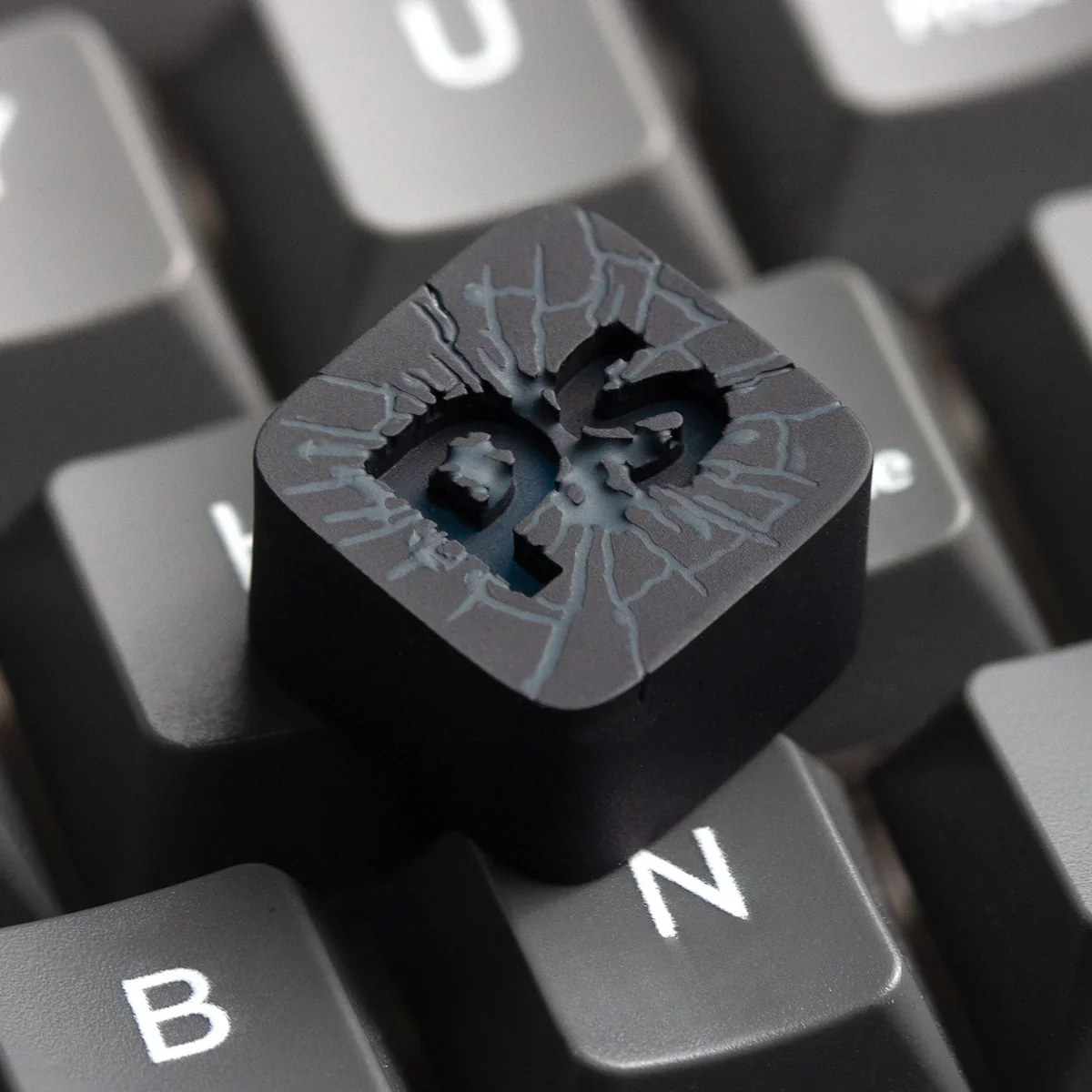 Side profile of Artisan PS Logo Keycap Iconic PS-themed artisan showing keycap shape and fit