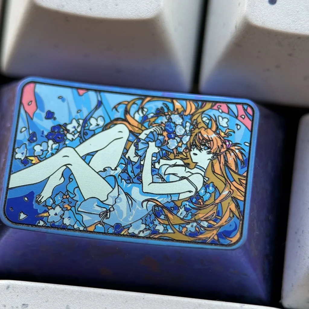 Asuka Titanium Artisan Keycap on mechanical keyboard