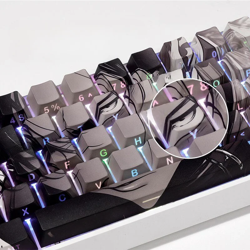 Attack on Titan themed keycaps with vibrant backlighting effect