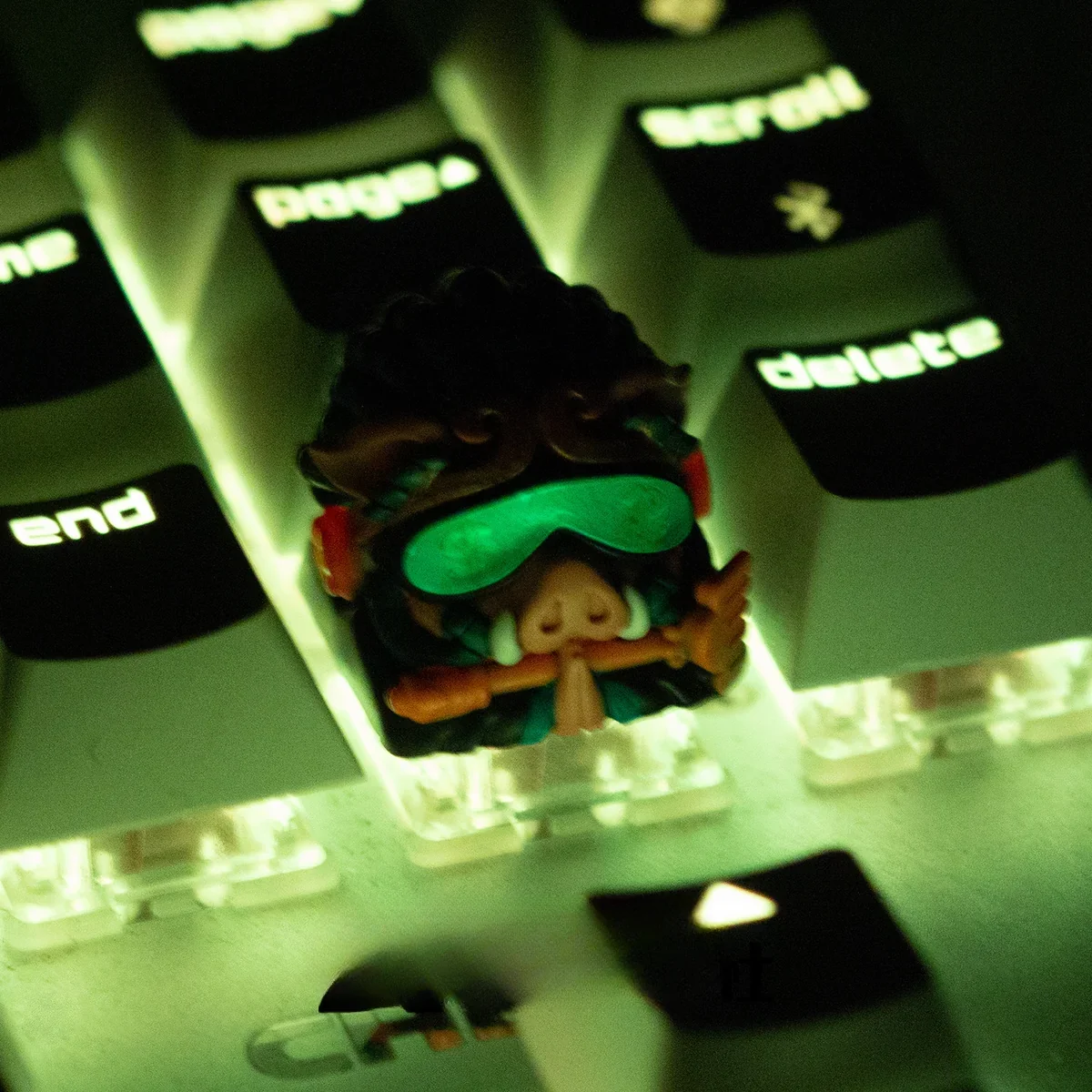 Close-up of Handcrafted Resin Bajie Keycap, showcasing intricate cyberpunk details