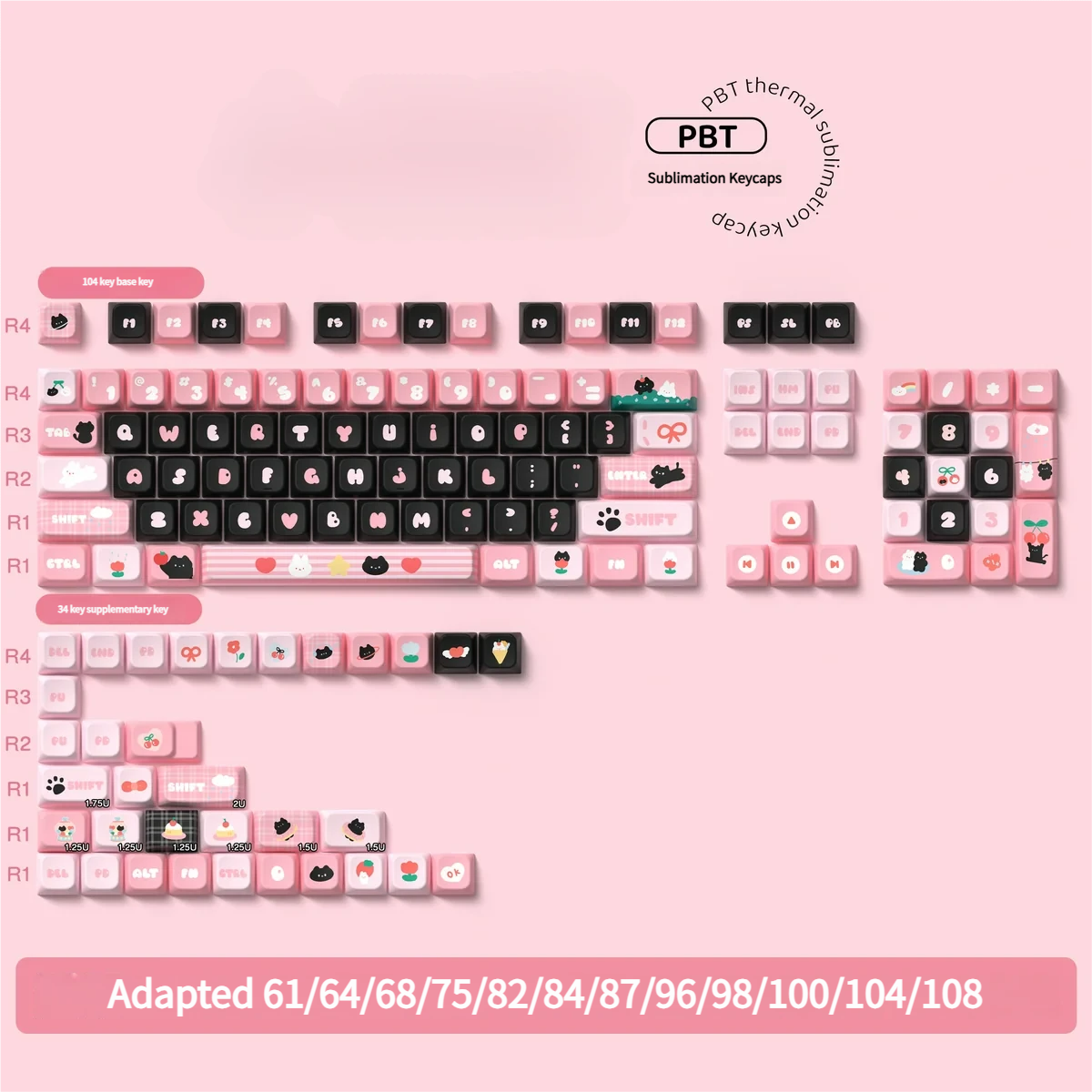 Aesthetic desk setup featuring Black Cat Keycap Set, keyboard, and cat-themed accessories