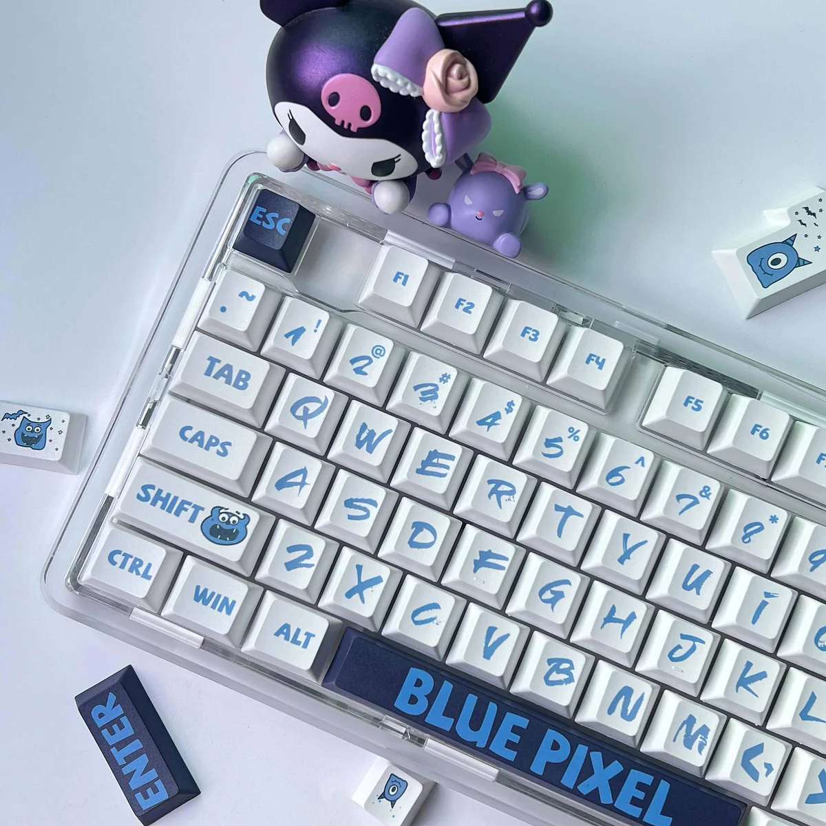 Close-up of Blue Pixel Cherry Keycap Durable PBT Dye-sub highlighting handcrafted details and finish