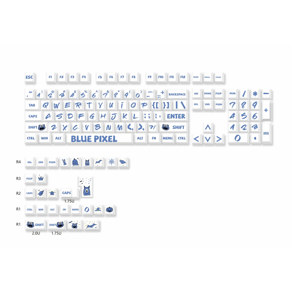 Angle view of Blue Pixel Cherry Keycap Durable PBT Dye-sub showing sculpt and color layering