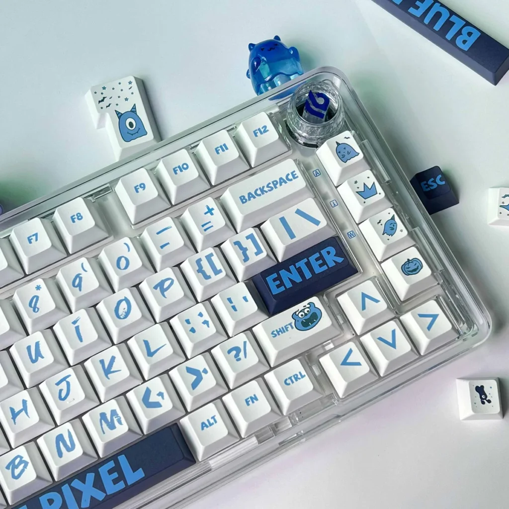 Blue Pixel Cherry Keycap Durable PBT Dye-sub installed on a mechanical keyboard setup