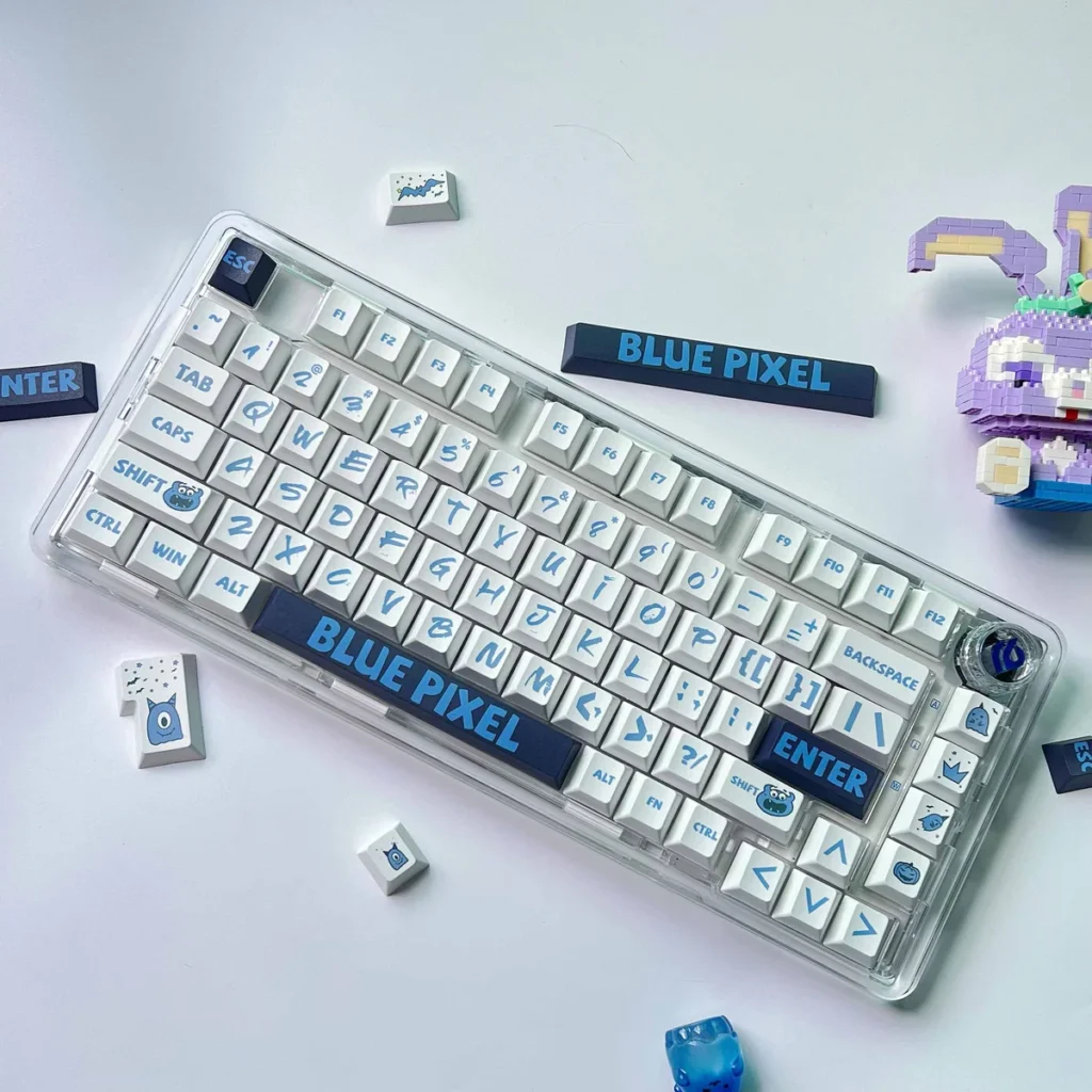 Blue Pixel Cherry Keycap Durable PBT Dye-sub hero image featuring Blue Pixel Keycap Set