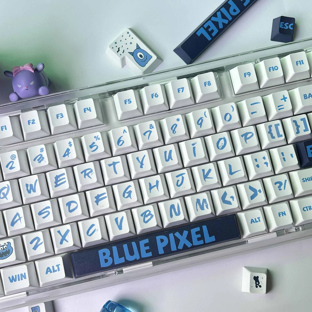 Side profile of Blue Pixel Cherry Keycap Durable PBT Dye-sub showing keycap shape and fit