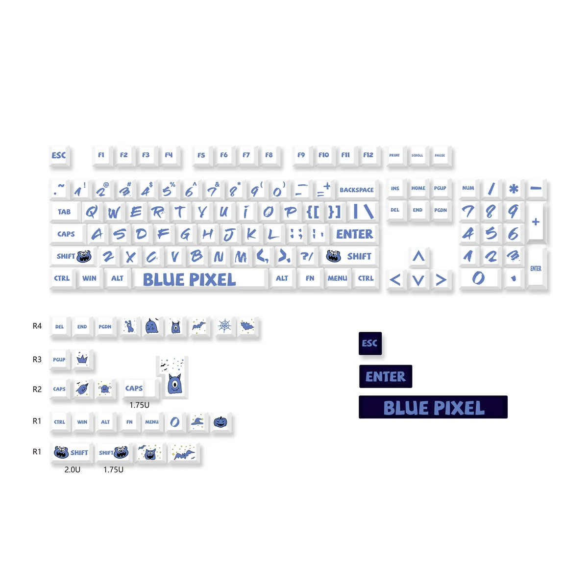 Detailed texture view of Blue Pixel Cherry Keycap Durable PBT Dye-sub artisan design