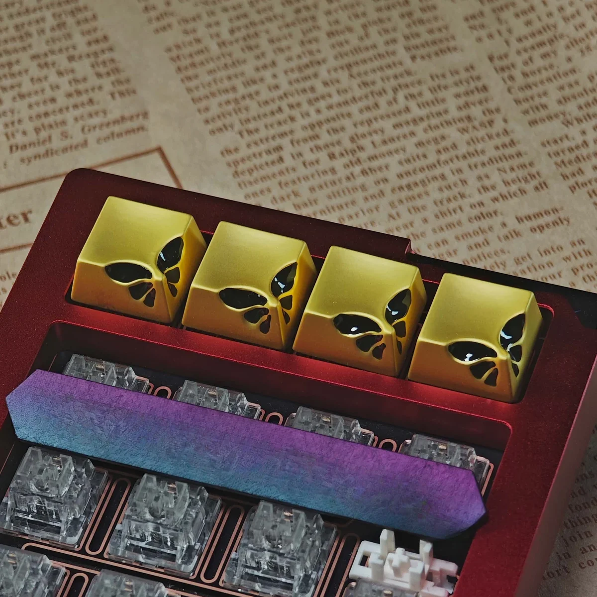 Close-up of Silver Black Butterfly Metal Keycap showing intricate wing details