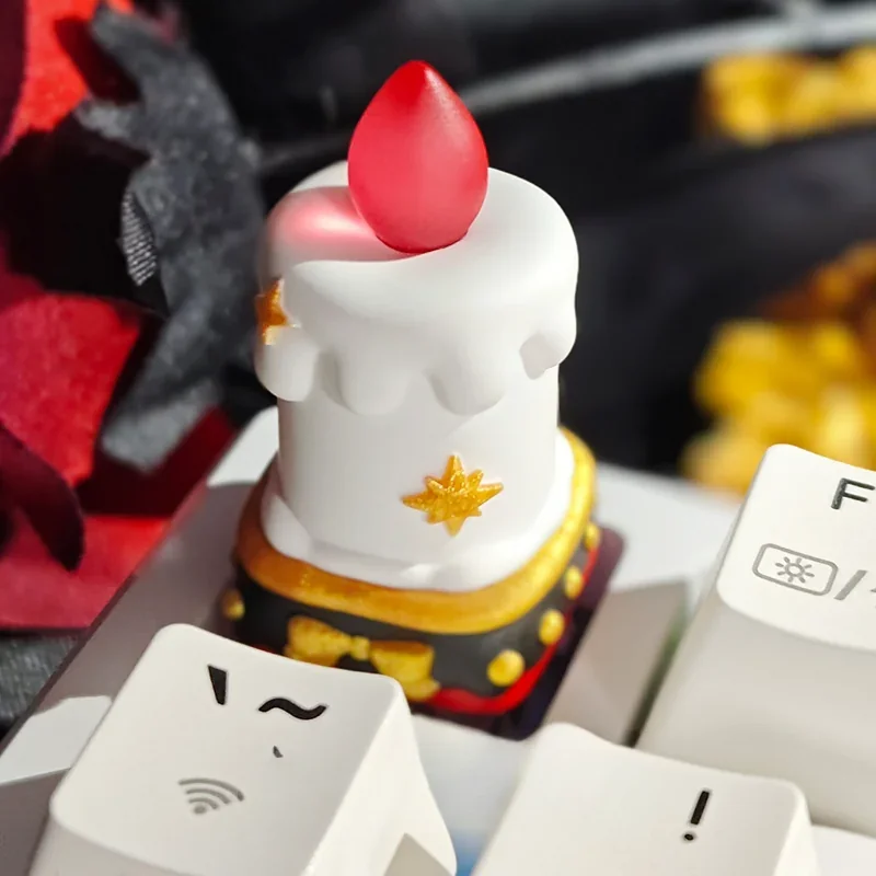 Handcrafted resin Candle ESC Keycap glowing on a mechanical keyboard