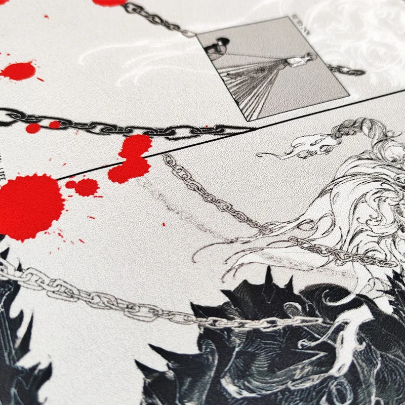 Chainsaw Man mouse pad in a gaming setup with keyboard and mouse