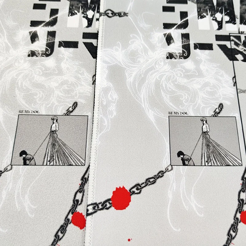 Anti-fray stitched edges detail of Chainsaw Man desk mat